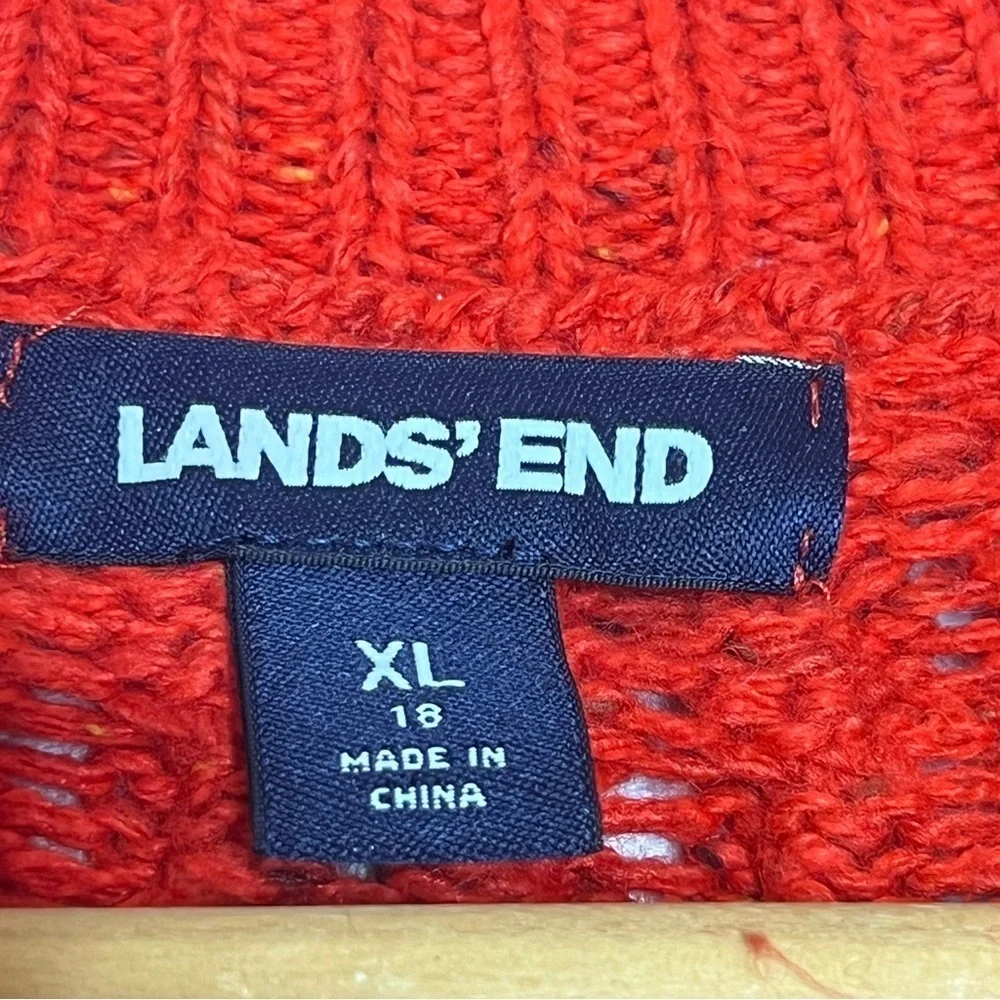 Lands’ End Orange Marled Cotton High Neck Sweater